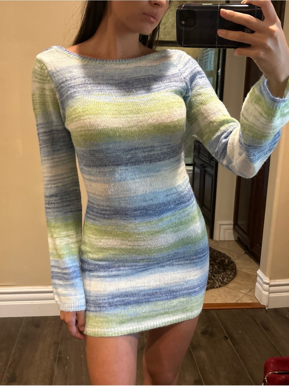 Striped Knit Bodycon Dress in Blue & Green